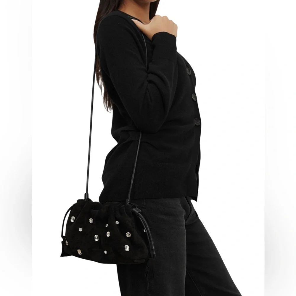 Veronica Beard Small Crystal-Studded Suede Clutch Bag